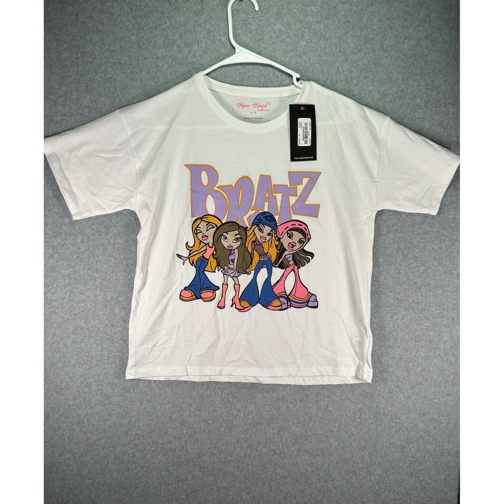 Super Squad Bratz Graphic T-Shirt White Kids Size 11-12 Y2K Style New With Tags